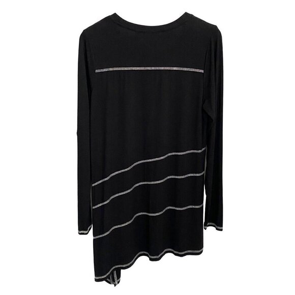LOGO by Lori Goldstein Sz S Lagenlook Black/White Stitching Pockets Split Hem - Picture 2 of 10